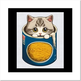 Cat Ramen, Funny Cat Eating Ramen Cute Noodles Posters and Art